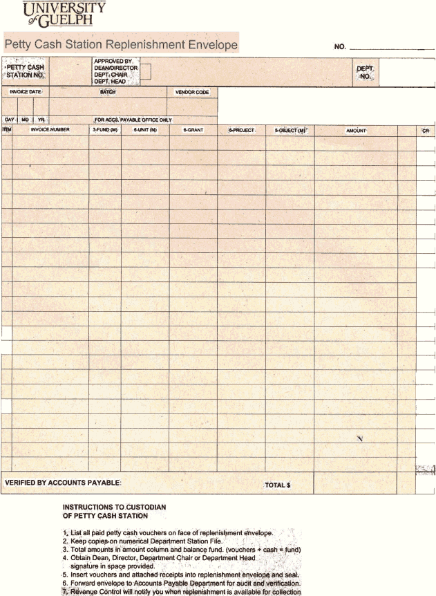 Petty Cash Forms  Financial Services